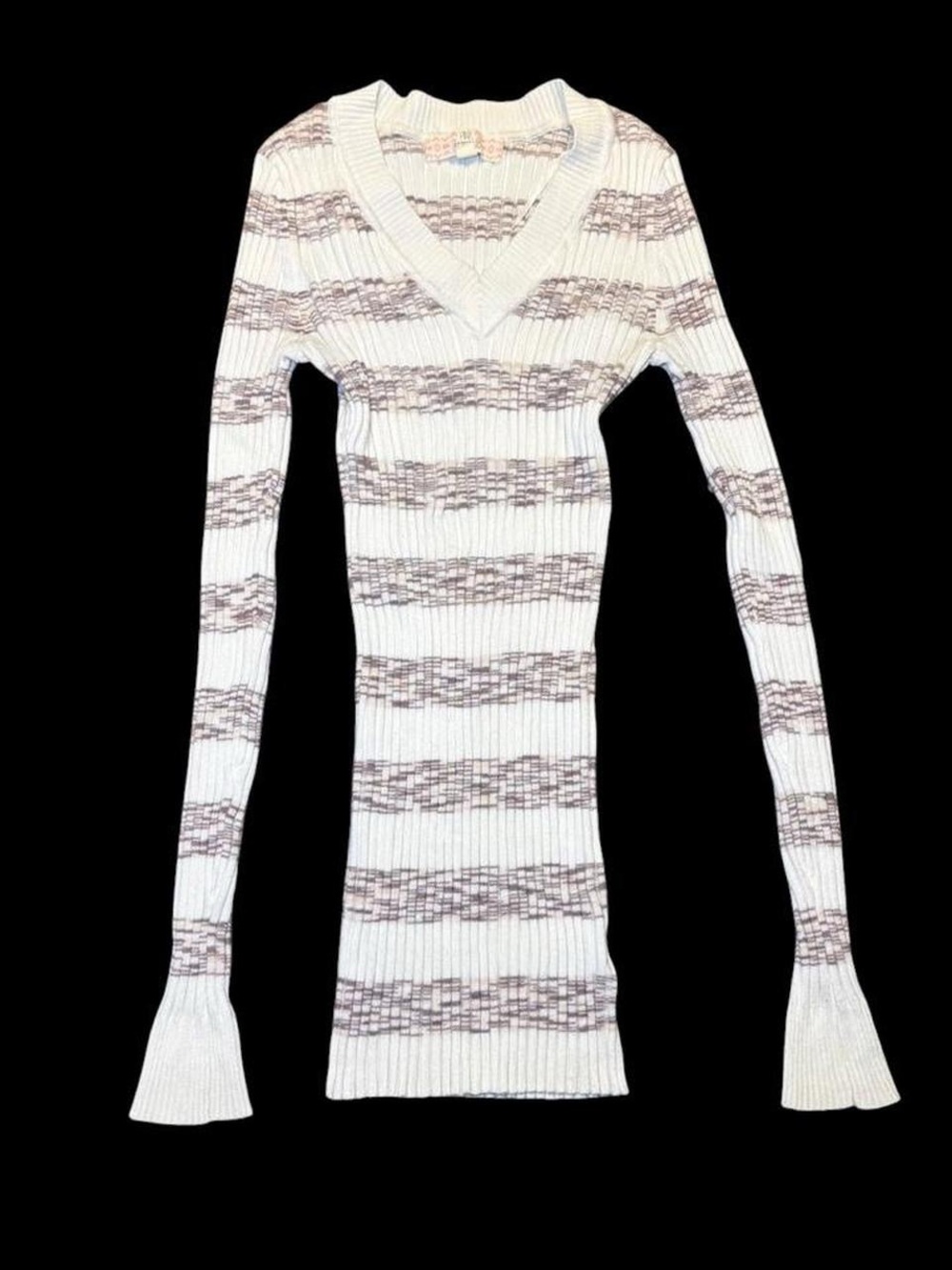 Pink Republic Cream and Brown Striped V-Neck Sweater